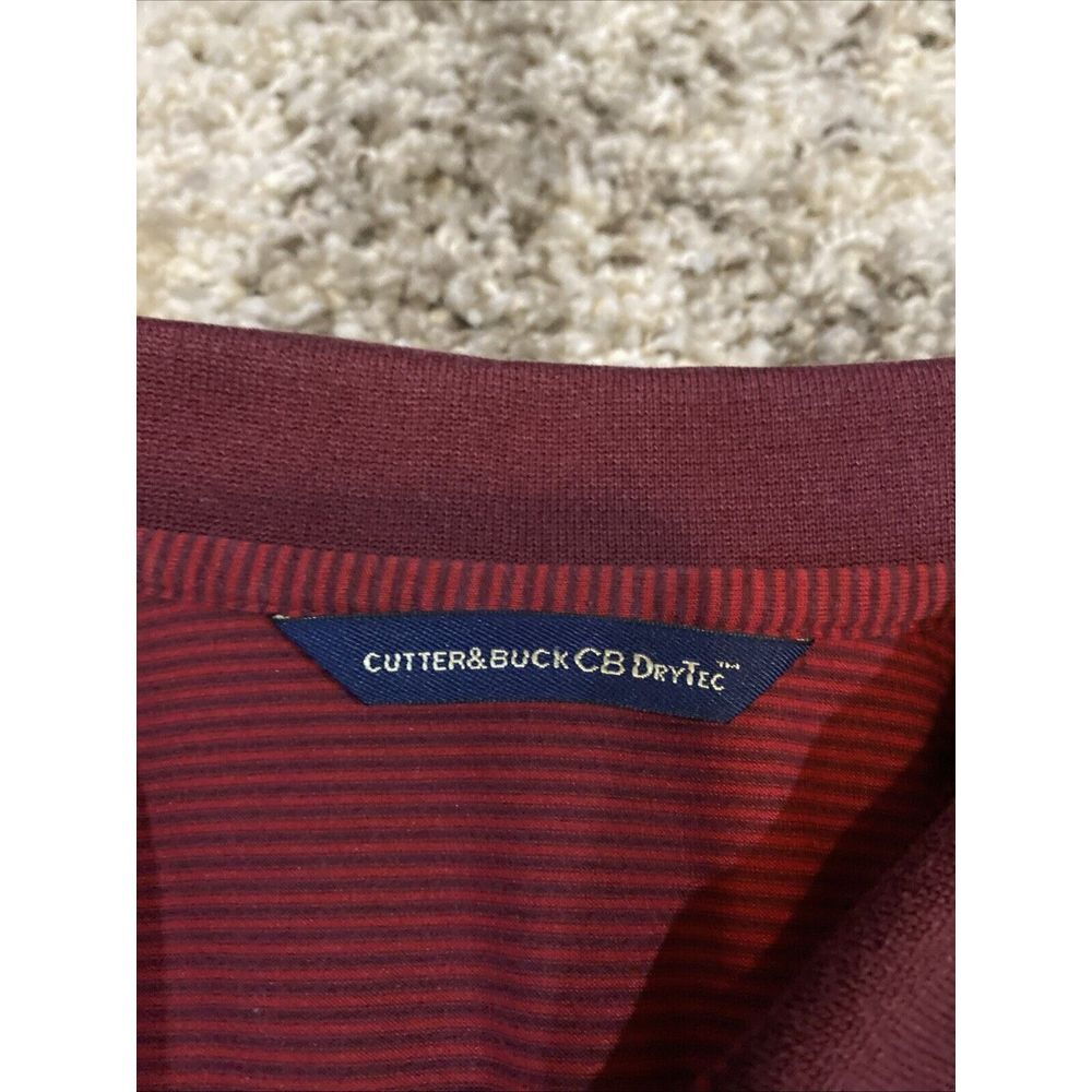 Cutter & Buck TPC Sawgrass Golf Polo Shirt Mens Large Burgundy Striped DryTec - Picture 3 of 5